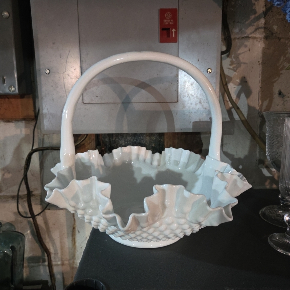 Large Vintage Fenton Milk Glass Basket